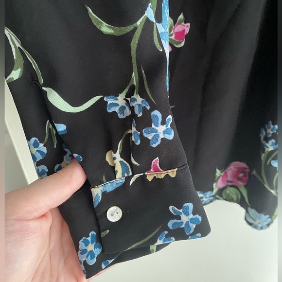 Fervour ModCloth Chiffon Floral Black Blouse Long Sleeve Button Down Top Small - Picture 3 of 7